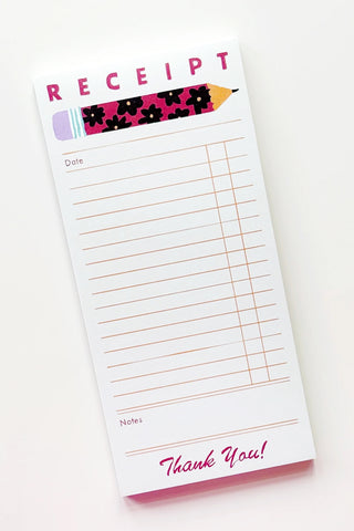 Memo pad with colorful pencil on top with "Receipt" and a space for date and notes