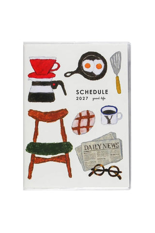 2027 A6 monthly planner cover with illustrated tools and “SCHEDULE” design