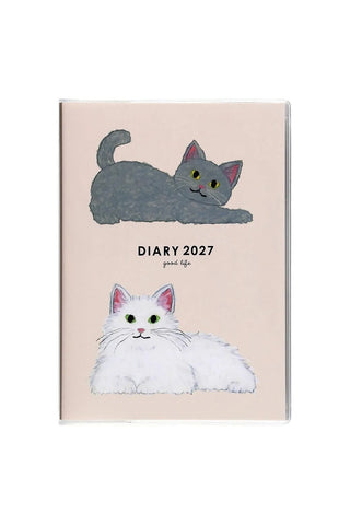 B6 weekly diary with blue cat and white cat cover, “DIARY 2027” text
