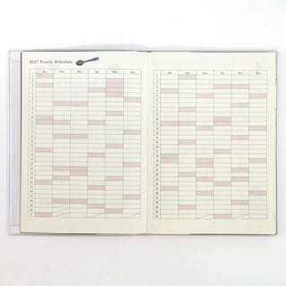 Open yearly schedule chart for 2027 with two large grid tables