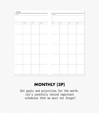 Blank monthly planner sheet with grid layout on a white background