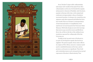 Illustration of a large wooden cabinet, showing a person working on a piece of furniture