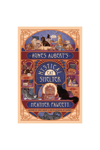 Book cover of 'Agnes Aubert's Mystical Cat Shelter' with illustrations of cats.