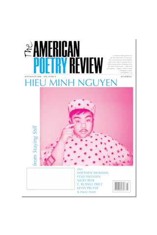 American Poetry Review magazine issue with pink portrait cover and barcode