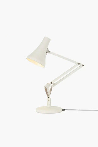 Jasmine white mini desk lamp with adjustable long arm and cone shade