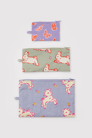 BAGGU Flat Pouch Set Spring Animals