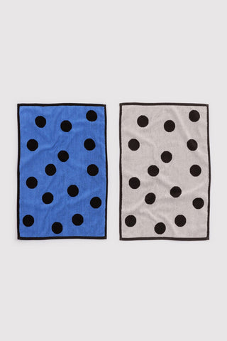 BAGGU hand towel set of 2 polka dot towels, blue and light gray with black dots