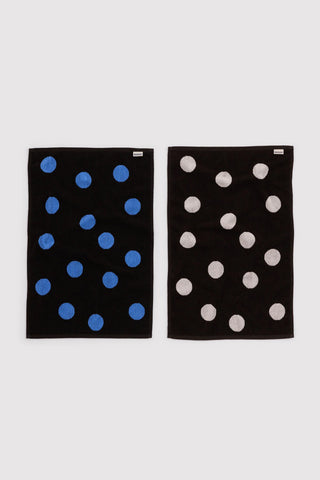 BAGGU hand towel set of 2 polka dot towels, dark blue and black with white dots