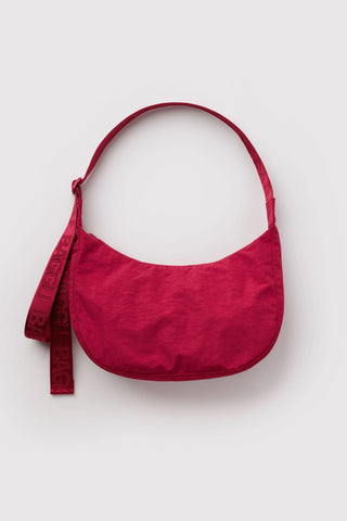 Medium crescent nylon bag, cherry red, short handle and adjustable strap