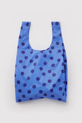 Blue polka dot standard tote bag with wide handles