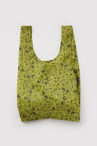 Chartreuse paisley tote bag with short handles