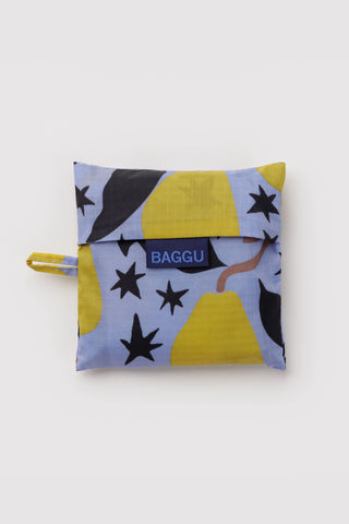 BAGGU packable tote pouch with yellow pears and stars, logo label