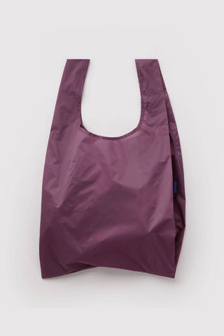 Plum nylon standard tote bag with U-shaped open top