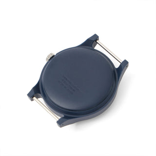 Blue watch face on a white background