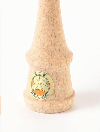 Wooden handle with a logo on a white background