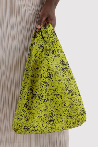 Baby BAGGU chartreuse paisley tote bag, gathered top with handle