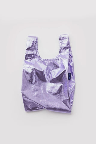Baby metallic lavender reusable tote bag with small logo patch