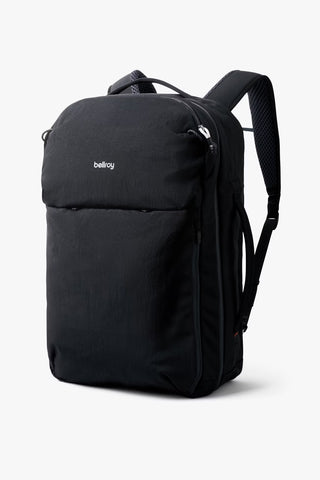A black Bellroy backpack shown on a light background