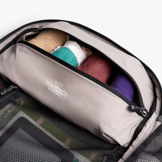 Open backpack with socks inside