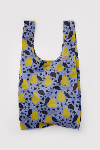 Big BAGGU tote bag in navy with yellow pear and star pattern