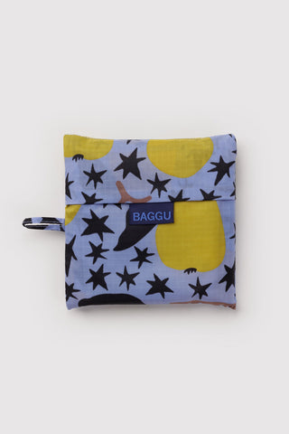Big BAGGU foldable pouch, navy with yellow pear and star pattern