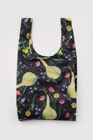 Big BAGGU tote bag with black, green, and floral gourd pattern