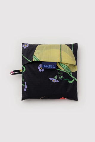 Big BAGGU winter tote bag with black floral gourd print and BAGGU logo