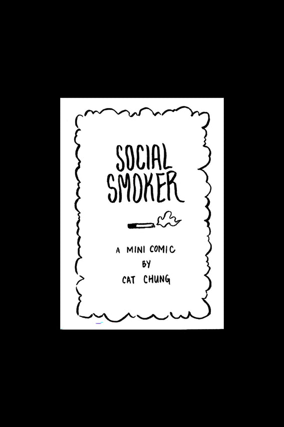 Mini comic zine cover: Social Smoker title, subtitle, and line-drawn cat