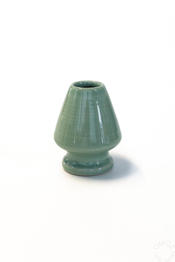 Seiji ceramic matcha whisk stand, glossy dark green conical base