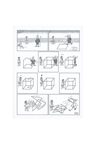 Illustrated cheat sheets page with character diagrams and geometry puzzle panels