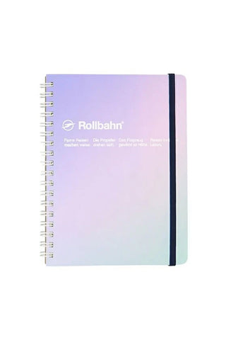 Large spiral notebook with metallic lavender cover and black spine