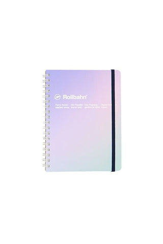 Metallic polarized Rollbahn spiral pocket notebook, lavender-to-blue gradient cover