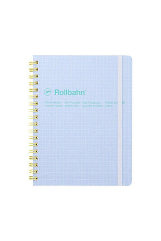 Light blue Rollbahn spiral notebook with lined pages and yellow wire binding