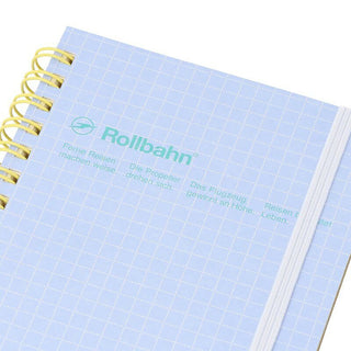 Rollbahn mini memo spiral notebook cover in light blue with dotted grid and logo