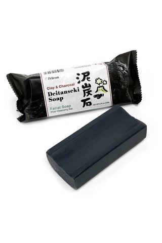 Clay & charcoal facial cleansing bar soap in black wrap, 135g