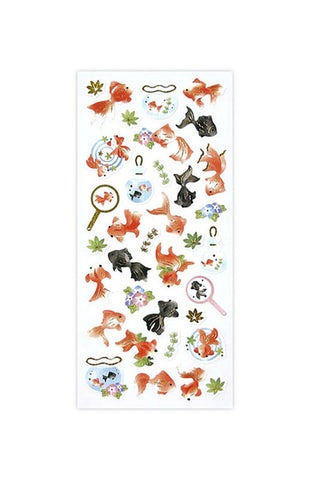 sticker sheet with various goldfish designs on a white background