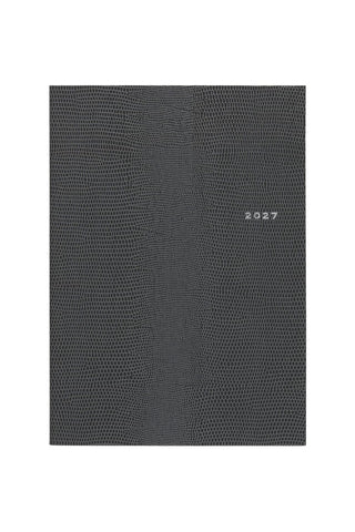 A dark gray reptile textured planner with a small '2027' print on the upper right, shown against a plain white background.