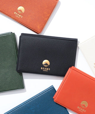 Collection of card cases with 'Beams Japan' logo on a white background