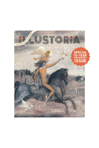 Illustrated magazine issue cover: rider on dark horse, orange special anniversary badge