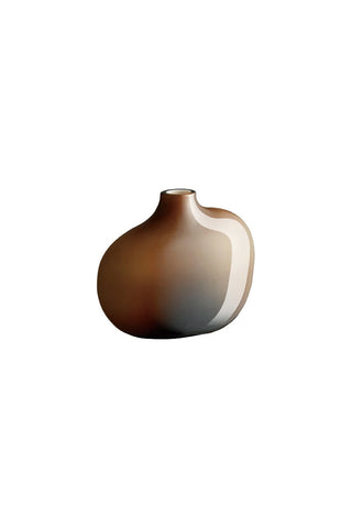 A small rounded vase with a narrow neck, featuring a smooth gradient from black at the bottom to brown on top on a white background