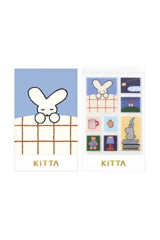 KITTA translucent washi tape sheets with bunny and grid pattern, multiple small illustrations