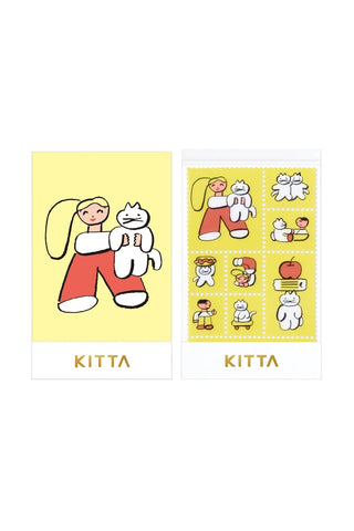 Translucent stamp-style washi tape sheet with playful character illustrations
