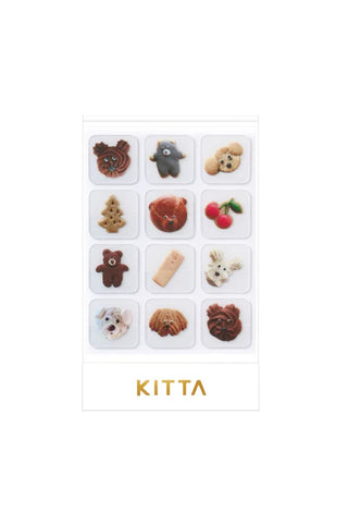 Set of animal-shaped cookie stickers with 'KITTA' branding on a white background
