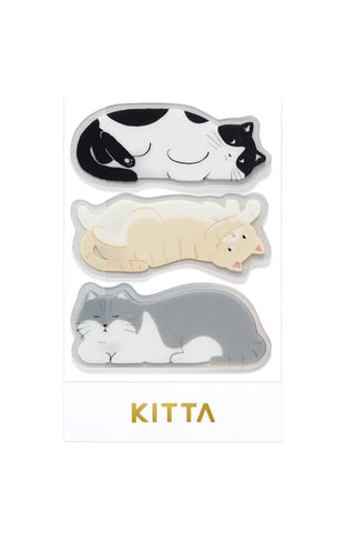 Three cat-shaped washi stickers with 'KITTA' branding on a white background