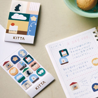 KITTA home washi tape set cards with house, animal, and grid patterns