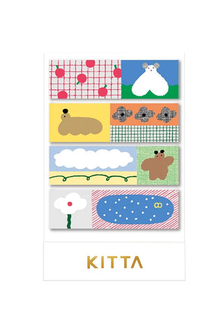 Set of colorful animal and geometric patterned washi tapes with 'KITTA' branding on a white background