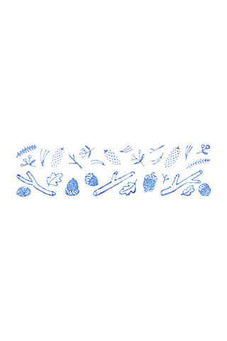 Blue nut and leaf stamp design on clear strip