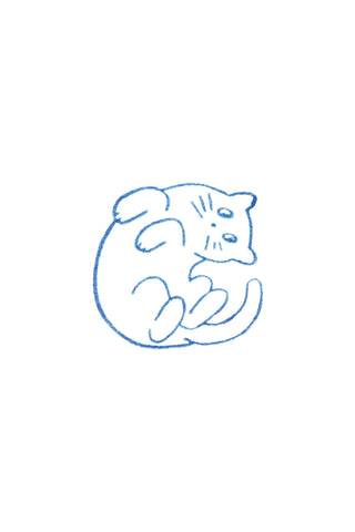 Large cat clear stamp design, blue circular outline with face and curled tail