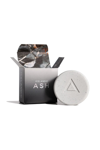Icelandic ASH soap bar with packaging on a white background
