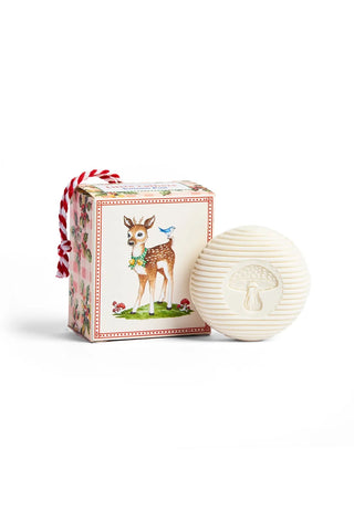 Illustrated soap gift set with cream pine-scented bar and decorative animal box
